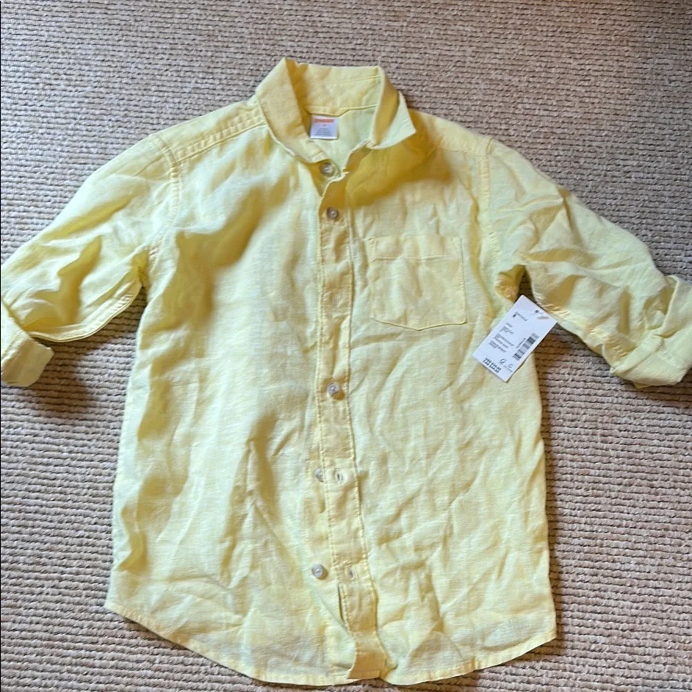 NWT Gymboree boys size 8 yellow montauk daisy linen long rollable sleeve Shirt